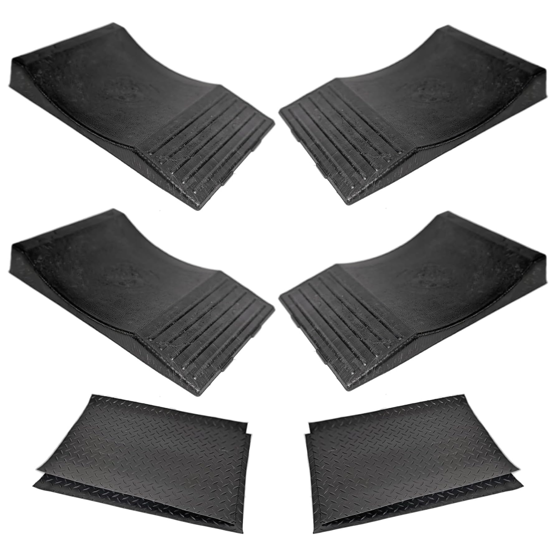 USA Made Extra-Wide Heavy-Duty Flat-Free Tire Ramps with 4 Thick Mats – Prevent 
