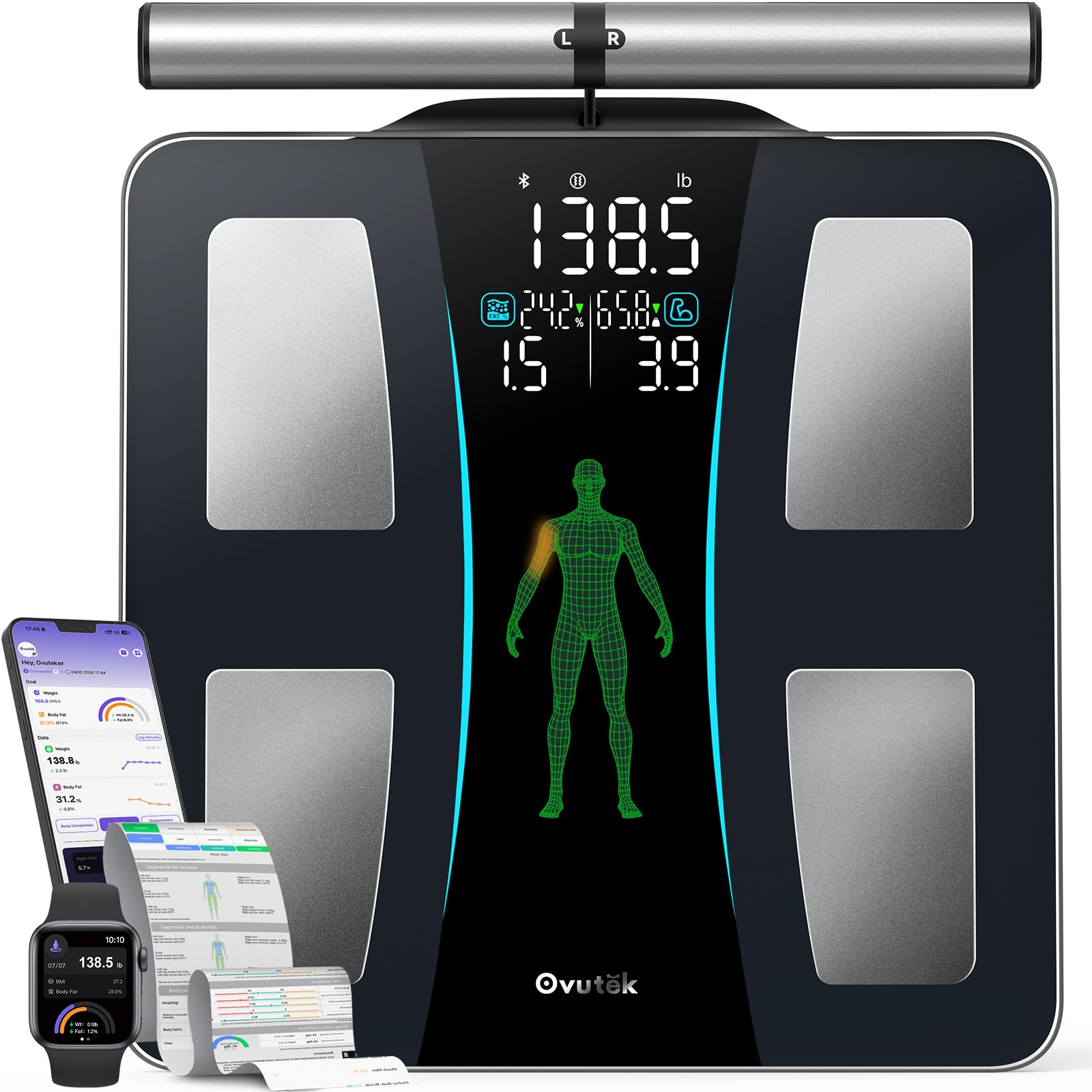 Ovutek 8‑Electrode Smart Scale for Body Weight, BMI, Body Fat, Muscle Mass | Hig