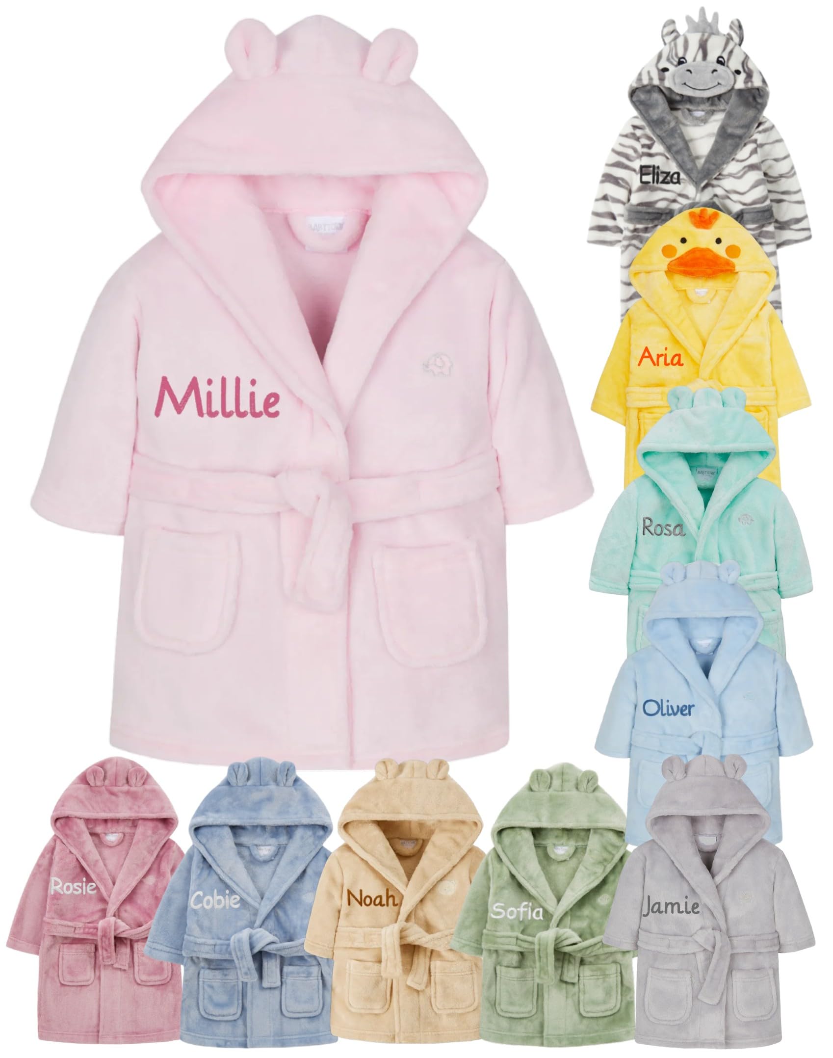 Gembroidery Personalised Baby Bathrobe Hooded Fleece Dressing Gown Super Soft Gi