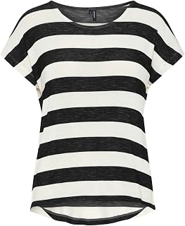 VERO MODA Women's Round Neck Striped Print T-Shirt