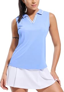 MIER Women's Sleeveless Golf Polo Shirt V Neck Ribbed Moisture Wicking