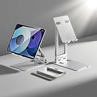 Solid and Sturdy Tablet Stand, Desk Phone Stand, Foldable and Adjustable 360° Swivel Bracket Compatible with iPhone, iPad, Surface Pro, 7-15.6 Portable Monitor