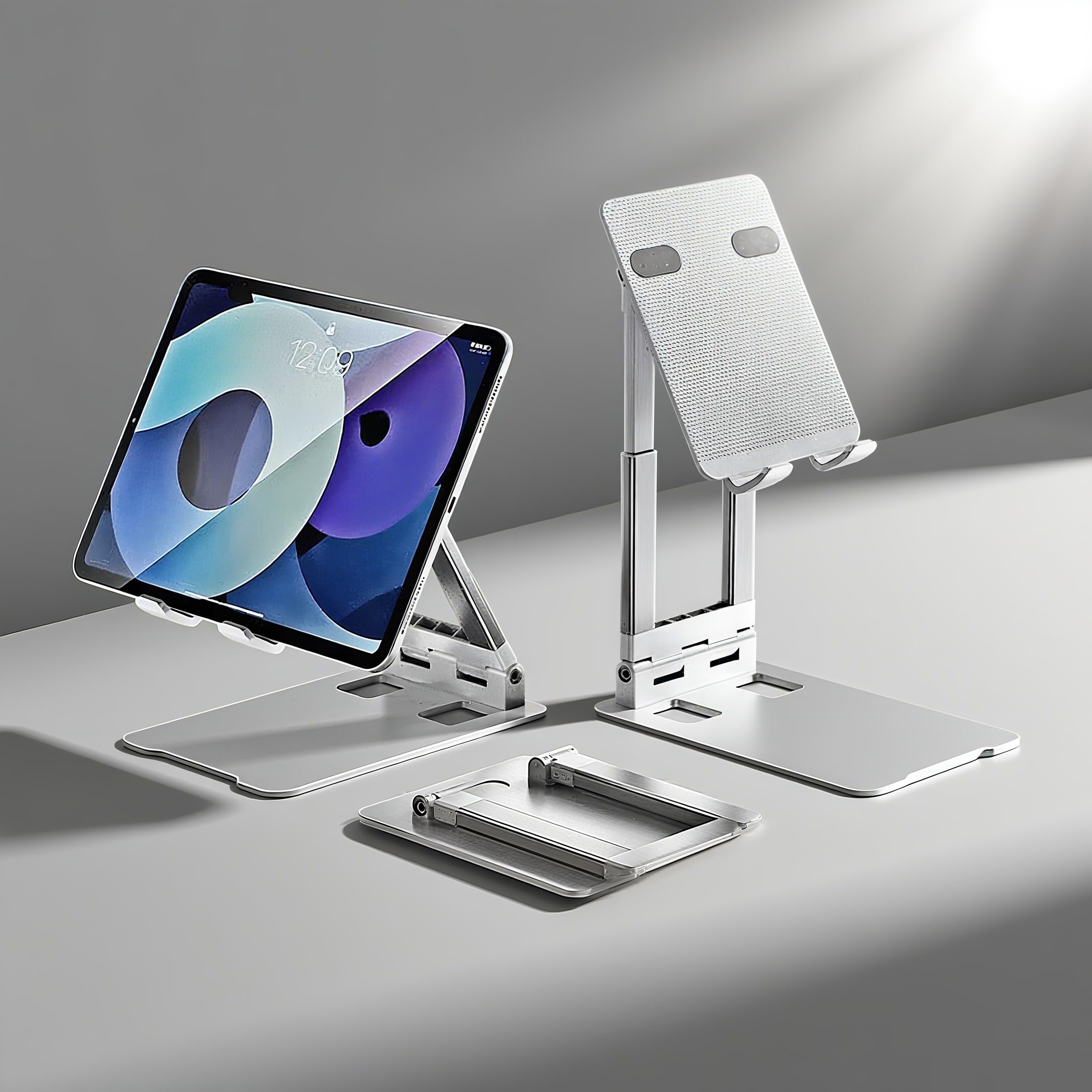 Solid and Sturdy Tablet Stand, Desk Phone Stand, Foldable and Adjustable 360° Sw
