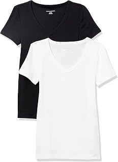 Amazon Essentials Women's Slim-Fit Short-Sleeve V-Neck T-Shirt, 2-Pack