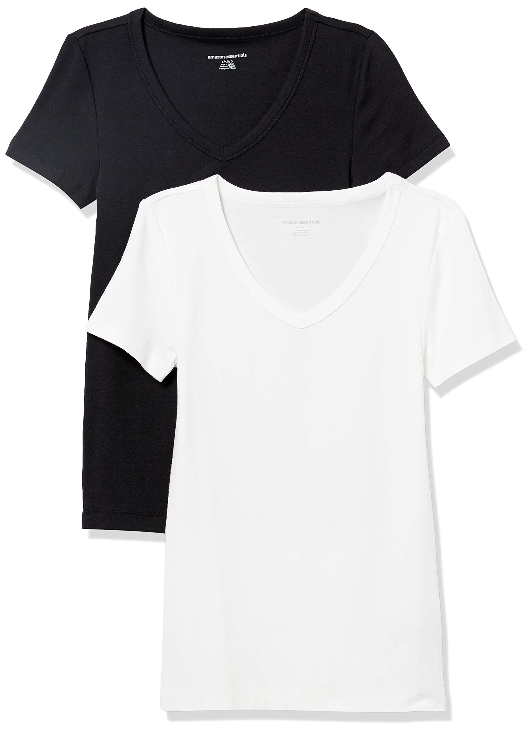 Amazon Essentials Women's Slim-Fit Short-Sleeve V-Neck T-Shirt, 2-Pack