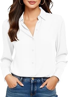 Blusa de Manga Larga con Botones para Mujer, sin Planchado y sin Arrugas, Blusa de Manga Larga de Seda de Morera