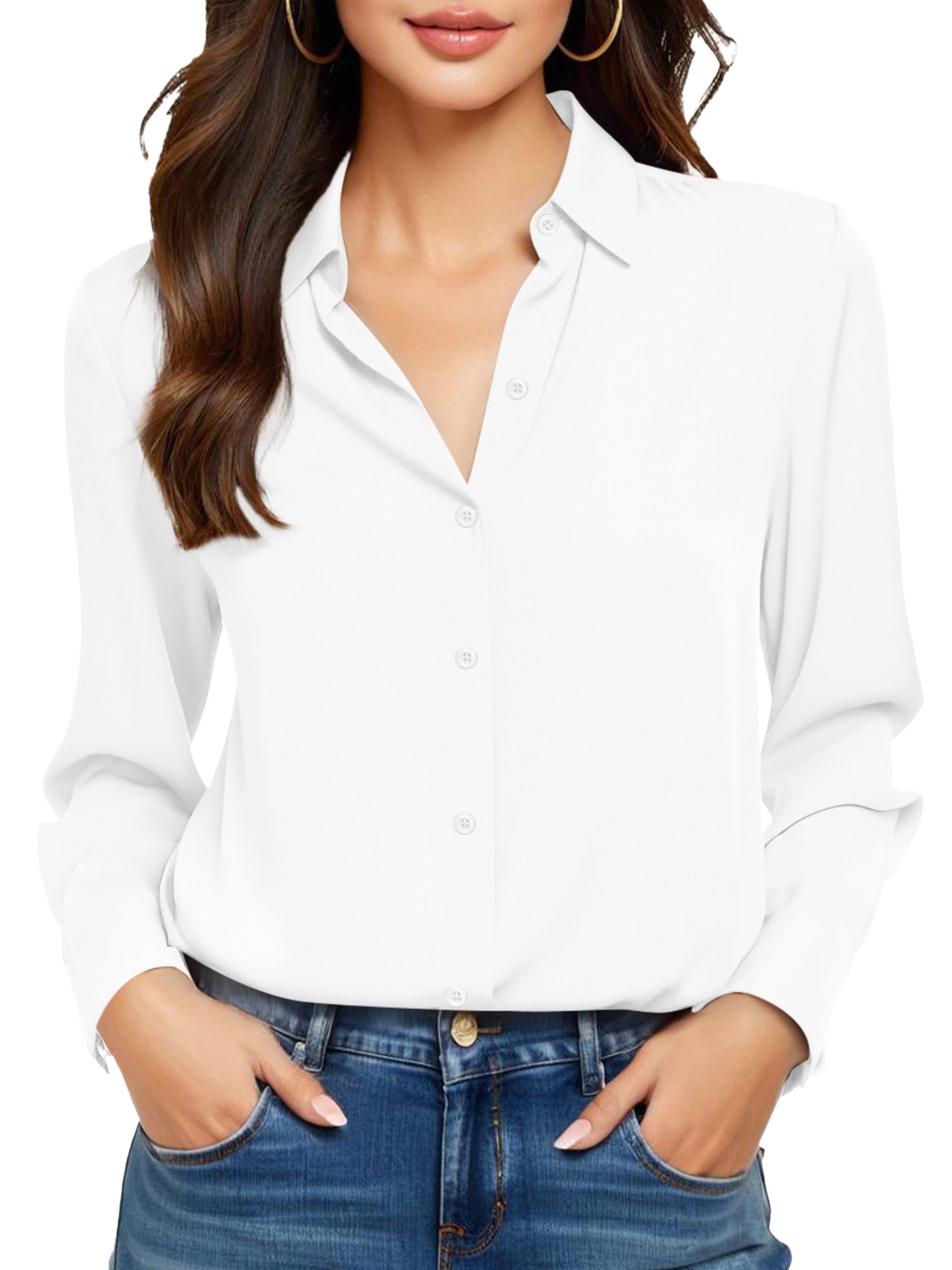 Blusa de Manga Larga con Botones para Mujer, sin Planchado y sin Arrugas, Blusa 