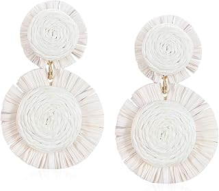 Rattan Stud Earrings for Women Handmade Lightweight Wicker Statement Straw Drop Dangle Earring