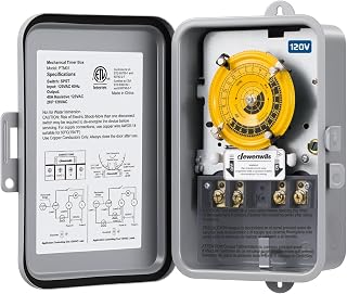 DEWENWILS 24-Hour Mechanical Timer Switch - 120VAC SPST, 2HP 40A | Metal Enclosure, Manual Override, Heavy Duty for Pool Pump, Water Heater, Lights and Fans, Weatherproof, ETL Listed, Gray