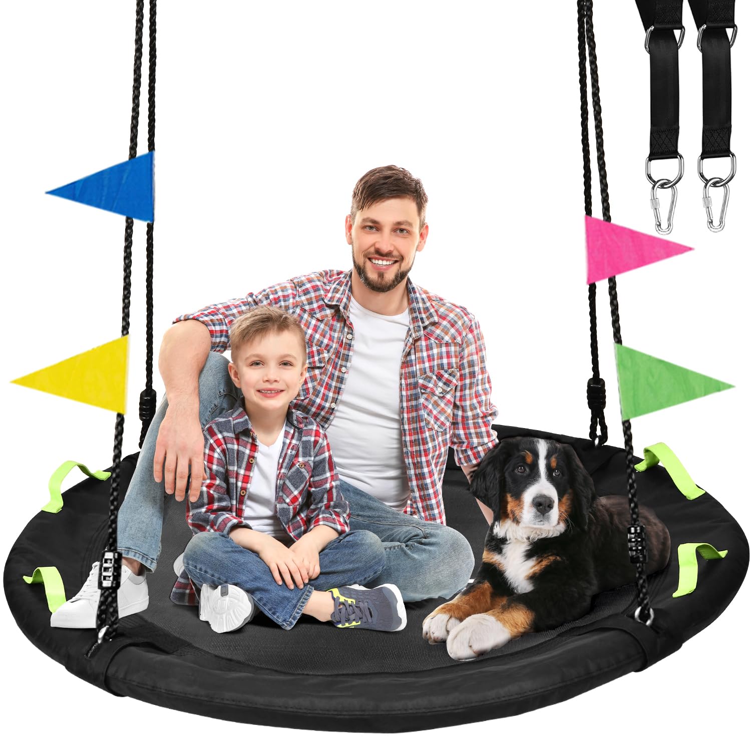 48 Inch Tree Swing, Larger Saucer Flying Swing for Outdoor Backyard, Black | 900