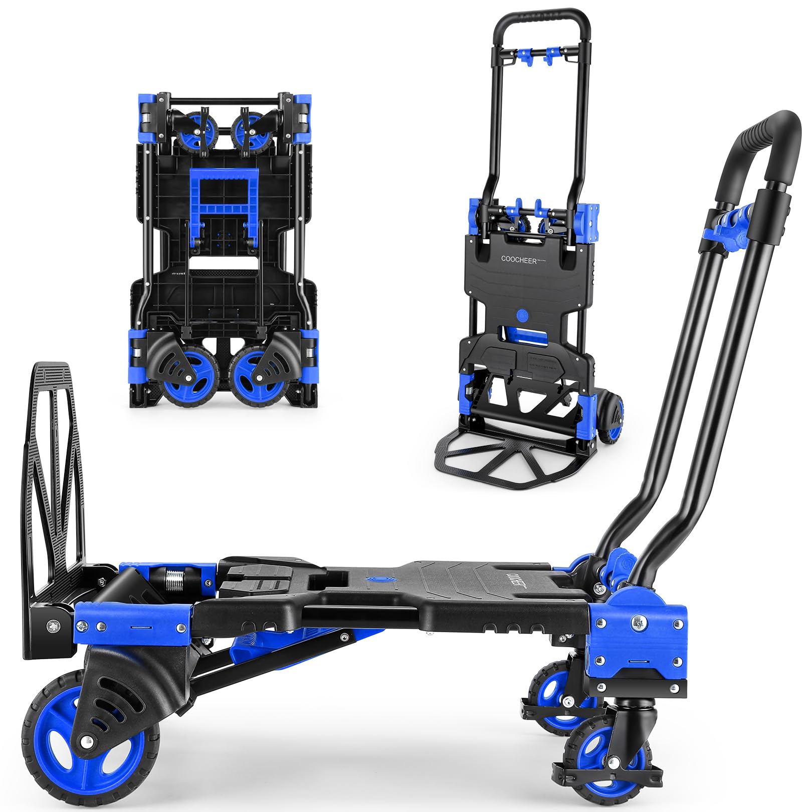 Folding Hand Truck Dolly, 330lb Convertible 4 to 2 Wheel Moving Cart, Blue | Dol