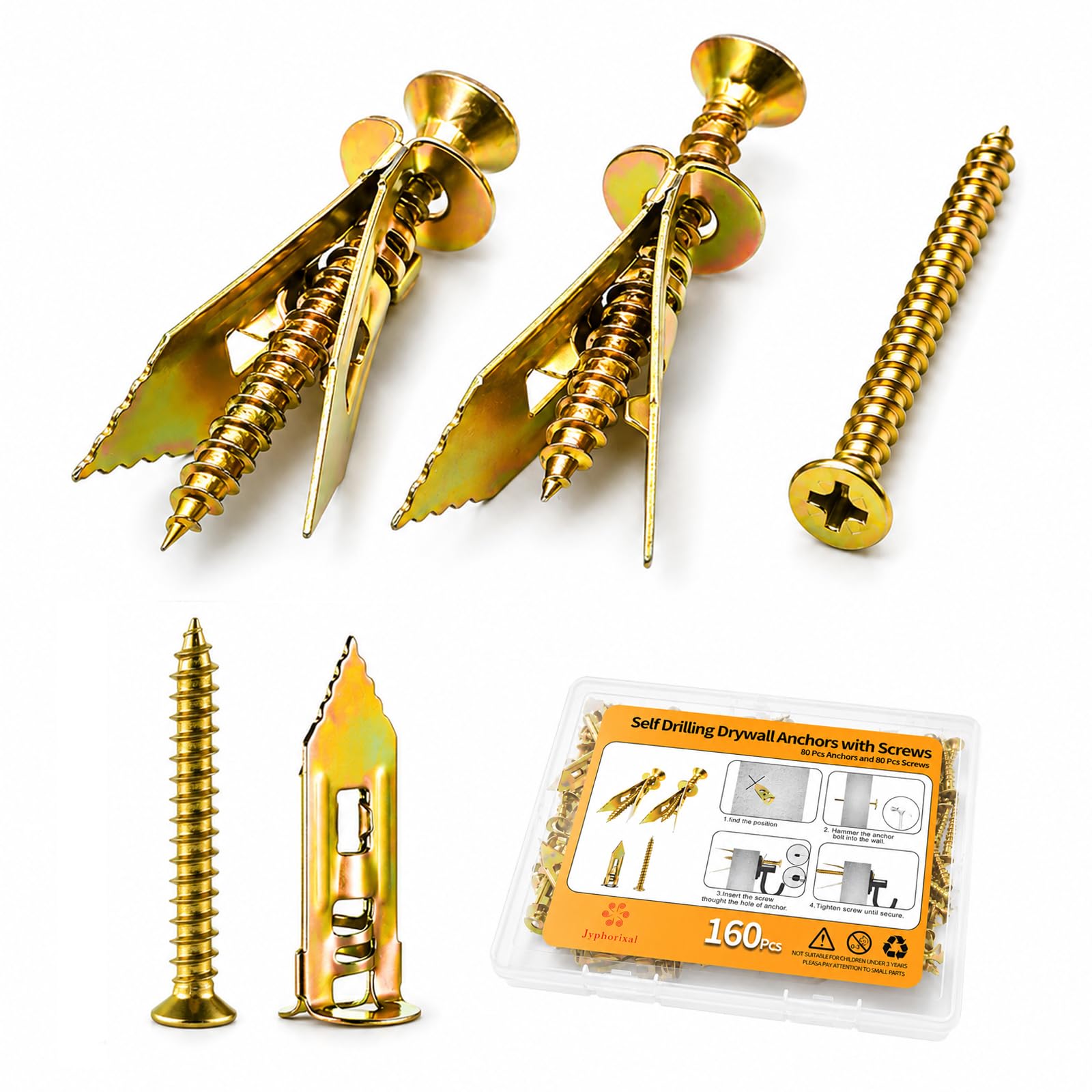 Jyphorixal 160 PCS Self Drilling Drywall Anchors with Screws Kit, Heavy Duty Met