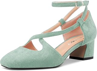 Castamere Women Medium Chunky Wide Heel Square Toe Cross Strap Pumps Party Cute Shoes