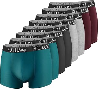 Fullluwaa Men's Boxer Shorts, Pack of 8, Cotton, Soft & Elastic Waistband