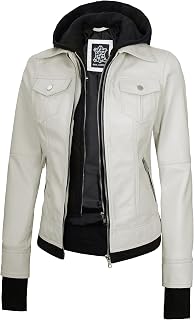 Blingsoul Womens Leather Jacket with Detachable Hood - Real Lambskin Bomber Jacket Thumbholes Women