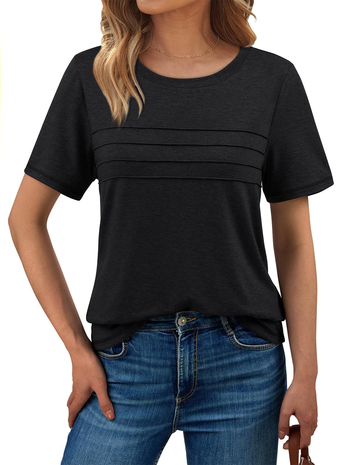 BLMFAION Women Summer Dressy Casual Tshirt Tops Loose Fit Short Sleeve Top