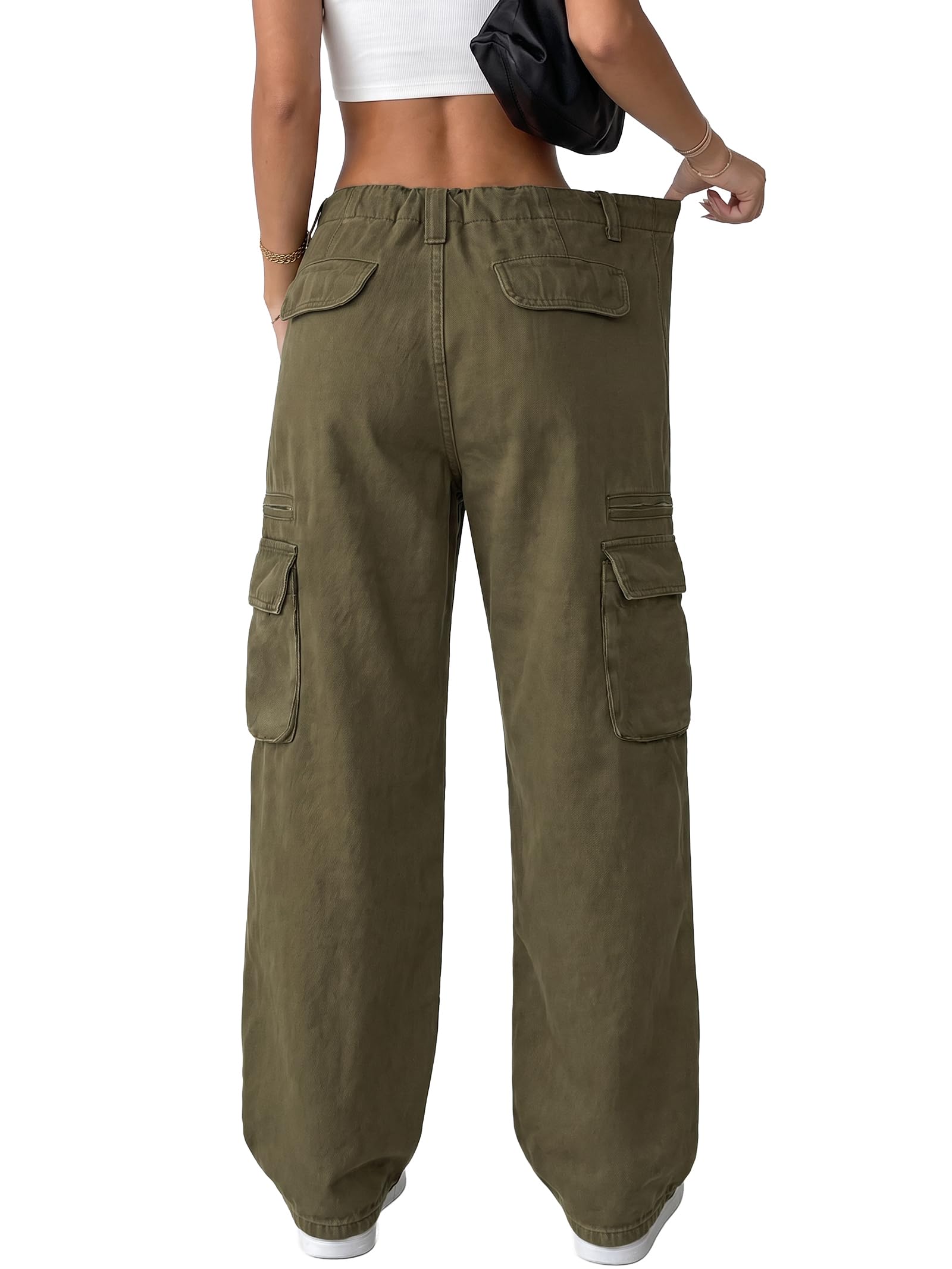 EMMIOL Jeans Cargo Larghi Vintage lavati, 1 Verde., M