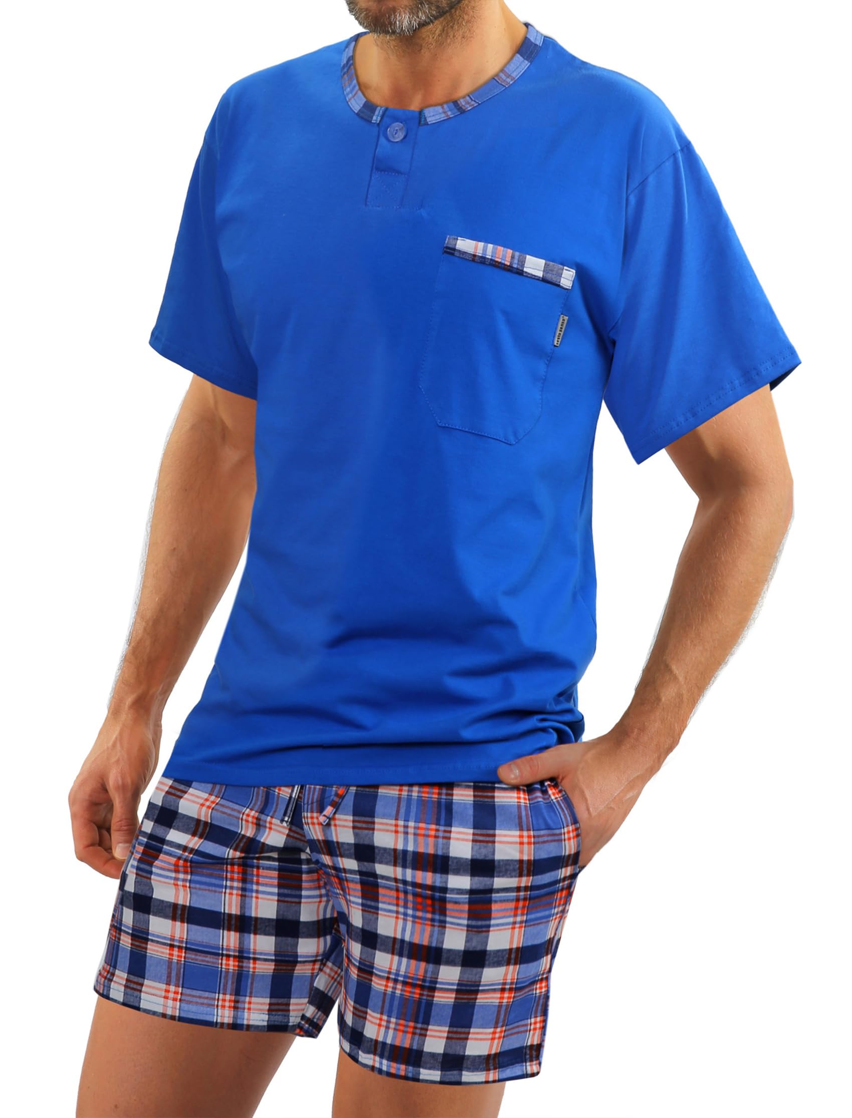 sesto senso Men's Short Pyjamas Cotton Short Sleeve T-Shirt Pyjama Bottoms