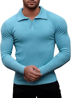 Men's Short-Sleeved Polo Shirt, Slim Fit Muscle T-Shirt, Gym Golf T-Shirts, Casual Elastic T-Shirt