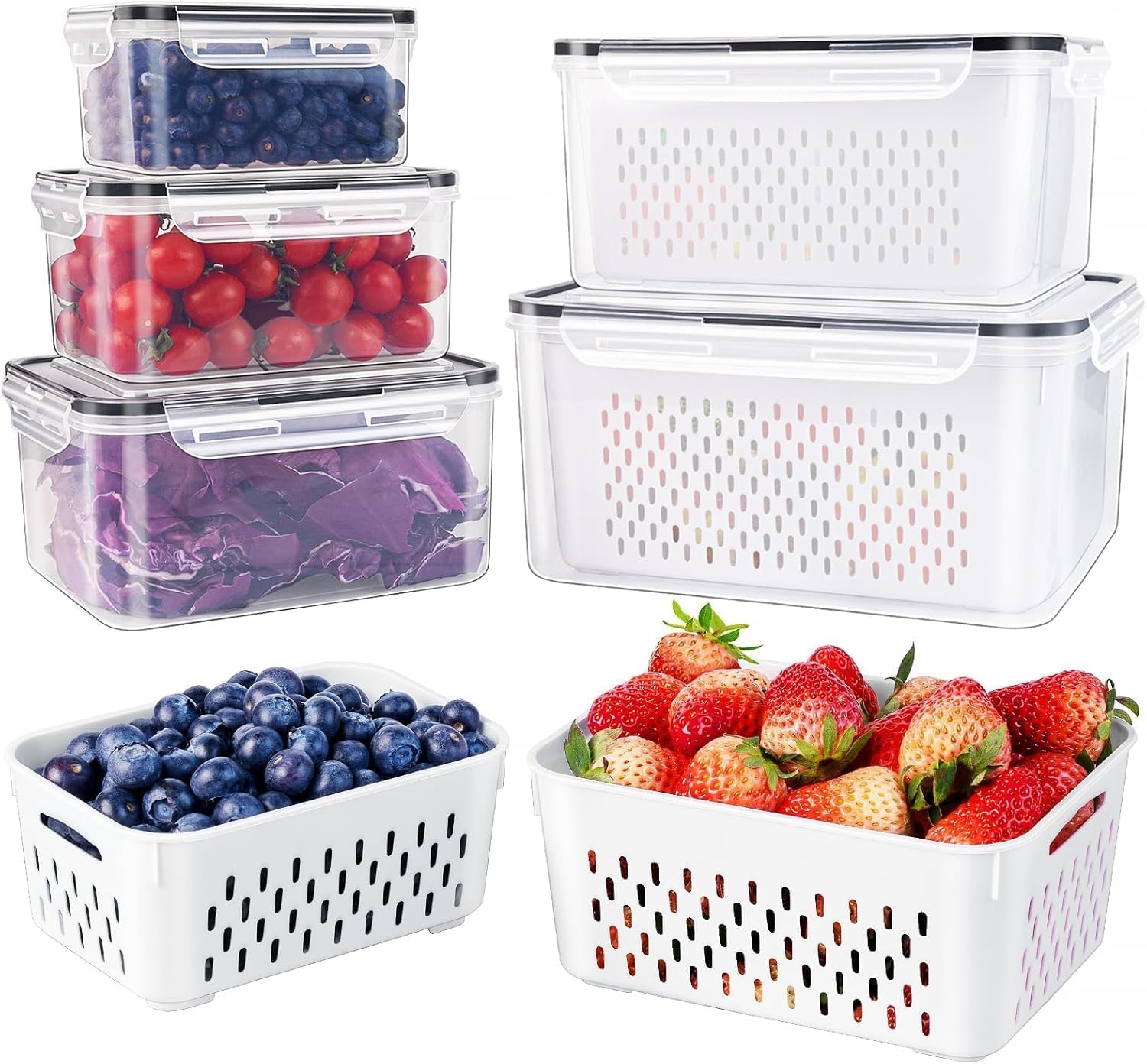 5 PCS Large Fruit storage Containers for Fridge ,Food Storage Containers | with 