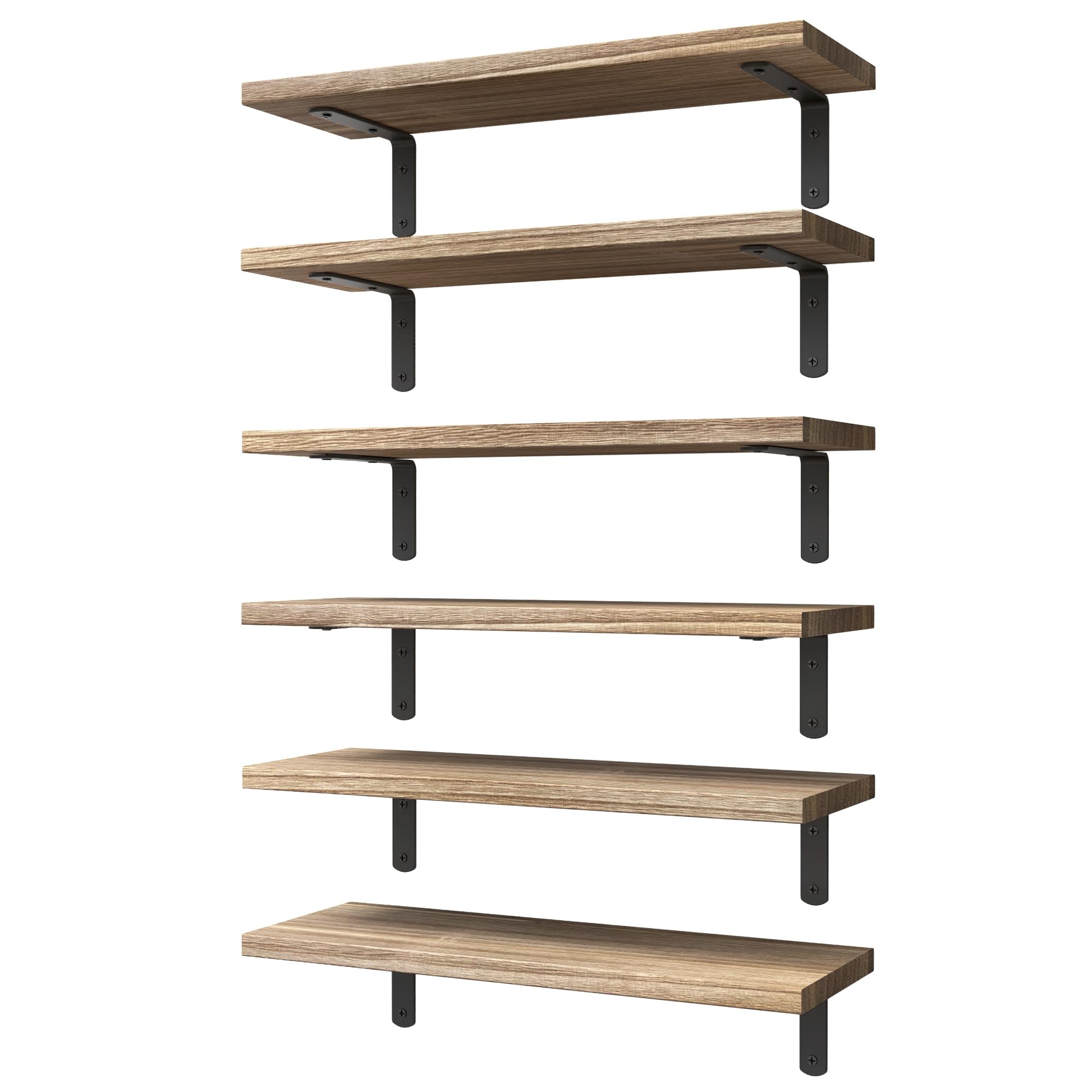 WOPITUES Floating Shelves Set of 6 for Wall Decor & Storage, Rustic Brown | Wood