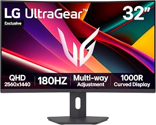 LG UltraGear G6 32G60ZA Gaming Monitor (Excl.) - Curved QHD 1440p, 32 inch, 180Hz, 1ms GtG, FreeSync, HDR10, Multi Adjustable display, HDMI, DP1.4, Black