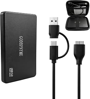 GODBPNYMU 1 TB External Hard Drive, Portable Hard Drive,USB 3.0/USB C | HDD Storage for PC, Laptop, Mac, Xbox, PS4 – High-Speed Data Transfer, Drive for Photos, Music, Files, With a bag