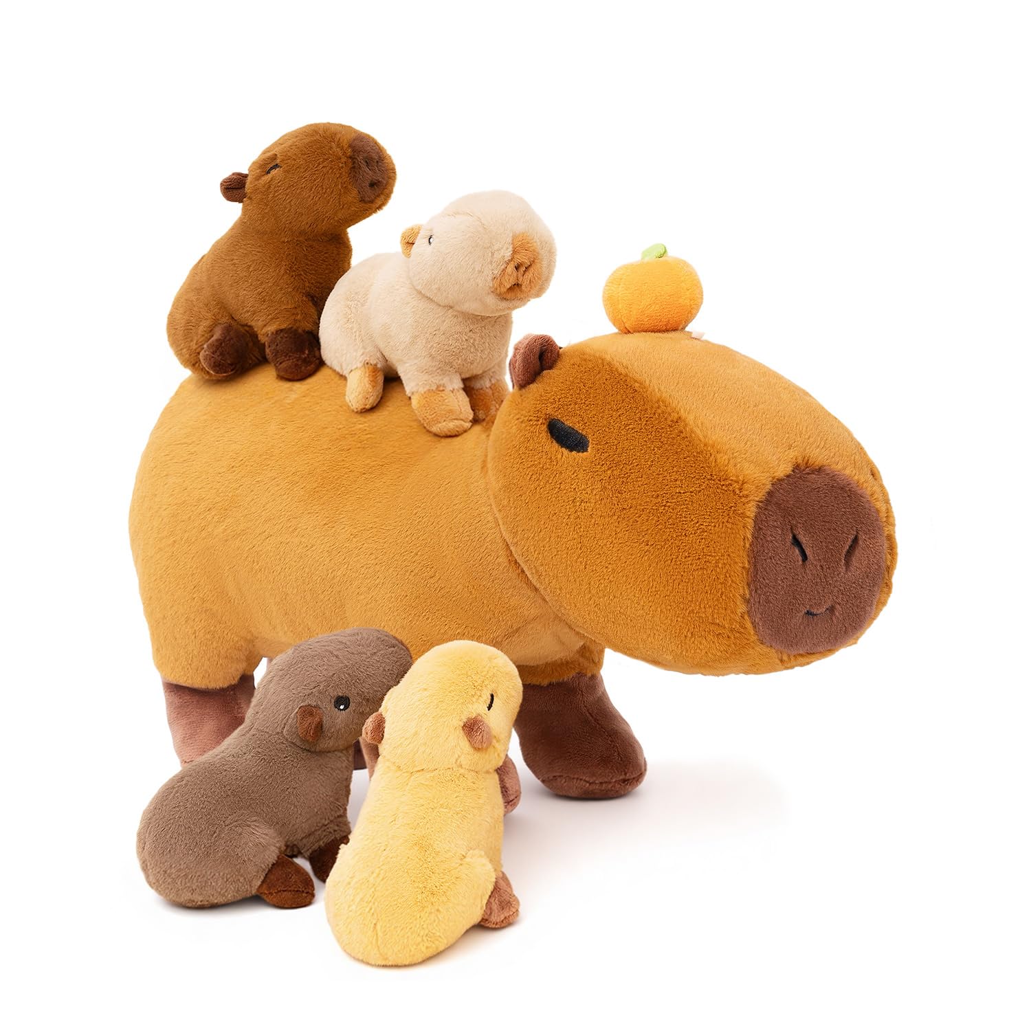 OUOZZZ 15" Capybara Plush Mummy and Babies, Family Set Teddy with 4 Inside | Ico