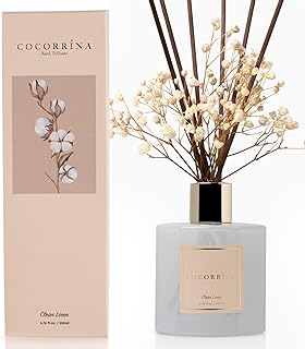 Cocorrína Reed Diffuser Set, Clean Linen 6.7 fl oz Scented Diffuser with Sticks Home Fragrance Reed Diffuser for Bathroom Shelf Décor
