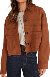 PRETTYGARDEN Women's Faux Suede Lightweight Cropped Jacket
