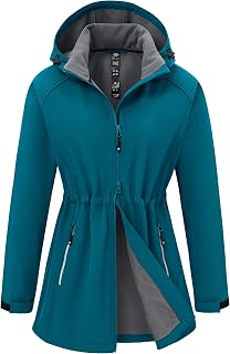 MoFiz Giacca softshell da donna, impermeabile, antivento, funzionale, leggera, antivento, traspirante, con cappuccio