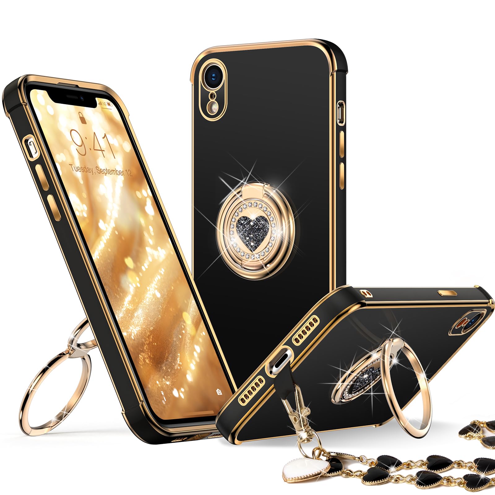 XYZ for iPhone XR Case with Stand, XR Phone Case with Double Ring Kickstand, Wom