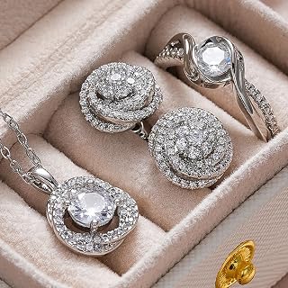 Bridal Jewellery Set Cubic Zirconia Engagement Ring Earrings Necklace