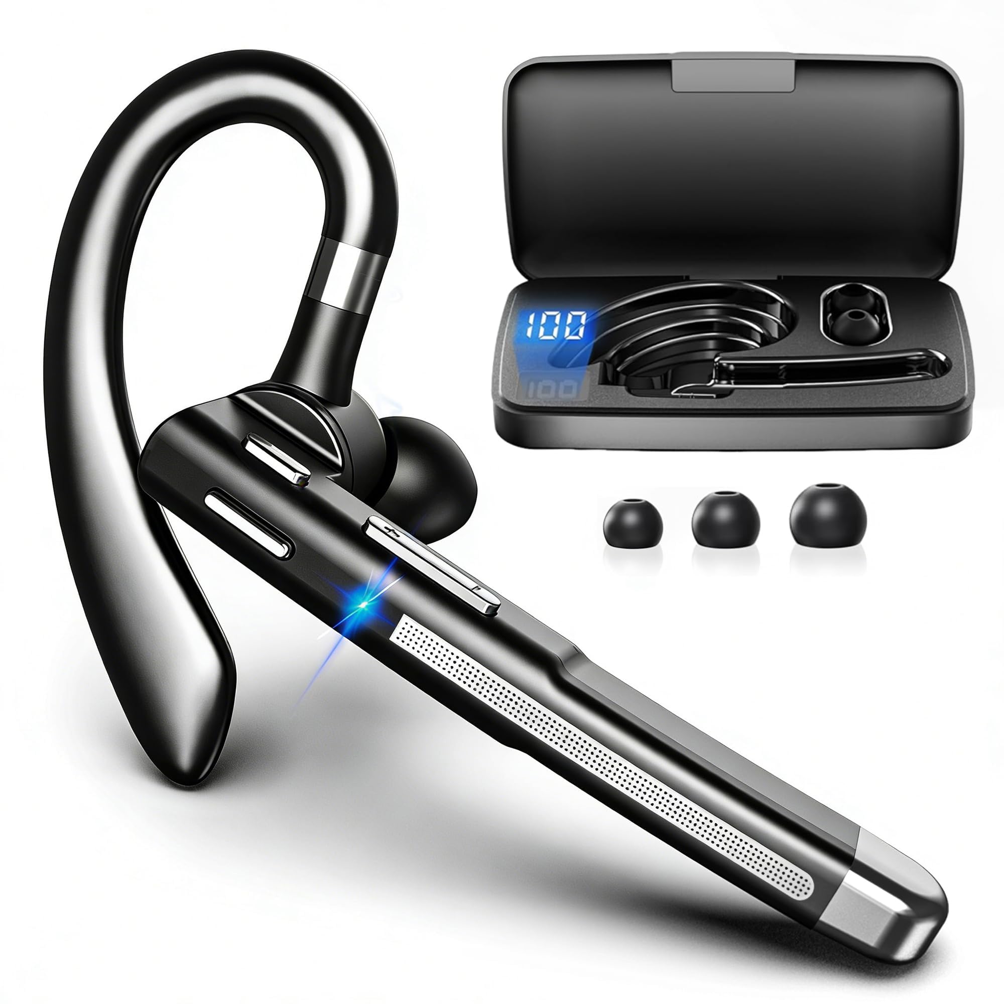 Bluetooth Headset,100Hrs Bluetooth 6.1 Earpiece, HD Audio, Mute Button | Trucker
