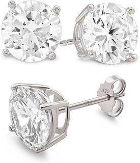 KEZEF Sterling Silver Cubic Zirconia Stud Earrings for Men Women - Premium 925 Silver Stud Earrings - Size 3mm to 15mm