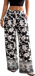 ZAFUL Women's Floral Flowy Palazzo Pants Print Wide Leg Pants Boho Trousers