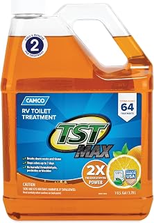 Camco TST MAX RV Toilet Treatment 1 Gallon - Orange Scent - Made in the USA | Control Unwanted RV Sewer Odors & Break Down Waste and RV Toilet Paper - Biodegradable Septic Safe Formula (41173)