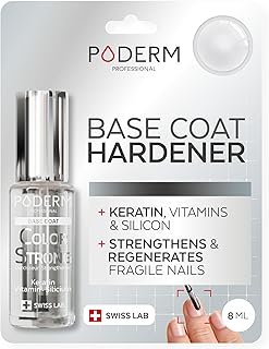 PODERM Nail Strengthener Polish - Base Coat | Repairs and Strengthens Nails Damaged & Weakened by Semi-Permanent Nail Polish | Biotin, Silicon and Keratin | Developed by a Podiatrist in Switzerland