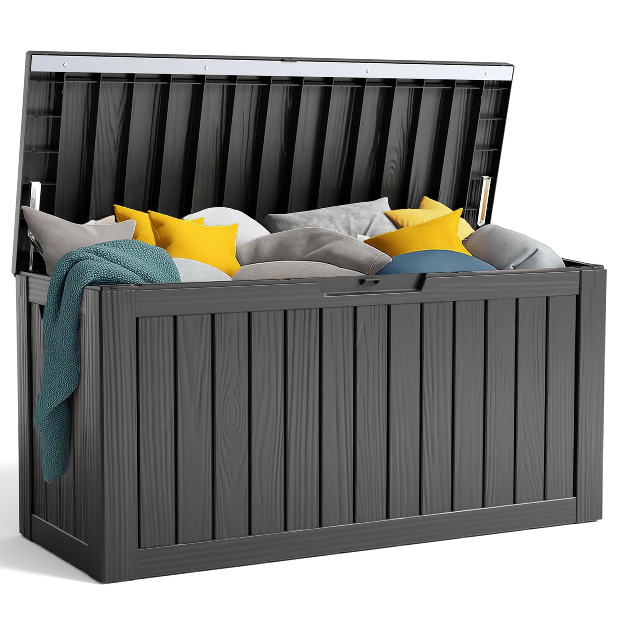 PatioZen 90 Gallon Resin Deck Box, Lockable Patio Outdoor Storage Box for Furnit