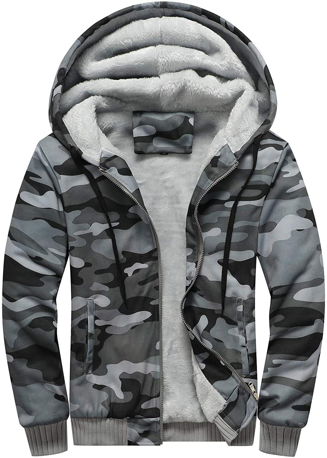 Men's Hoodie with Zip, Long Sleeve Hooded Jacket, Winter Warm Fleece Inner Sweat