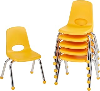 FDP 12" School Stack Chair with Ball Glides, Yellow, 6-Pack, 10359-YE