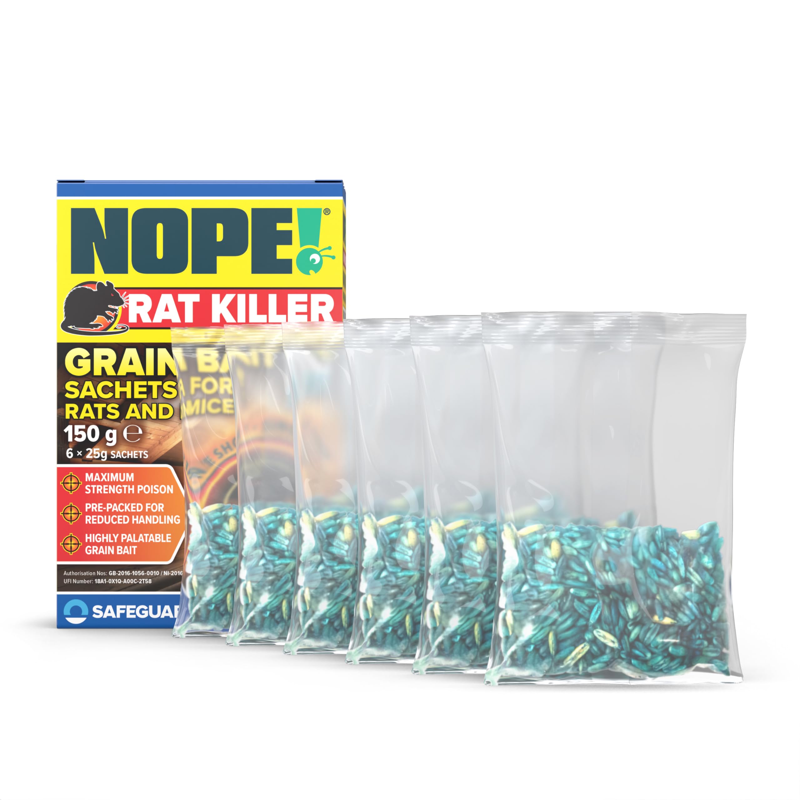 NOPE! Fast-Acting Rat & Mouse Grain Poison Sachets 6 x 25g | Quick-Acting & Easy