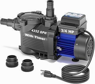 AQUASTRONG 3/4 HP Above Ground Pool Pump with Timer, 1.25"&1.5''adapter, 115V, 4332GPH, High Flow, Powerful Self Primming Swimming Pool Pumps with Filter Basket, Navy Blue