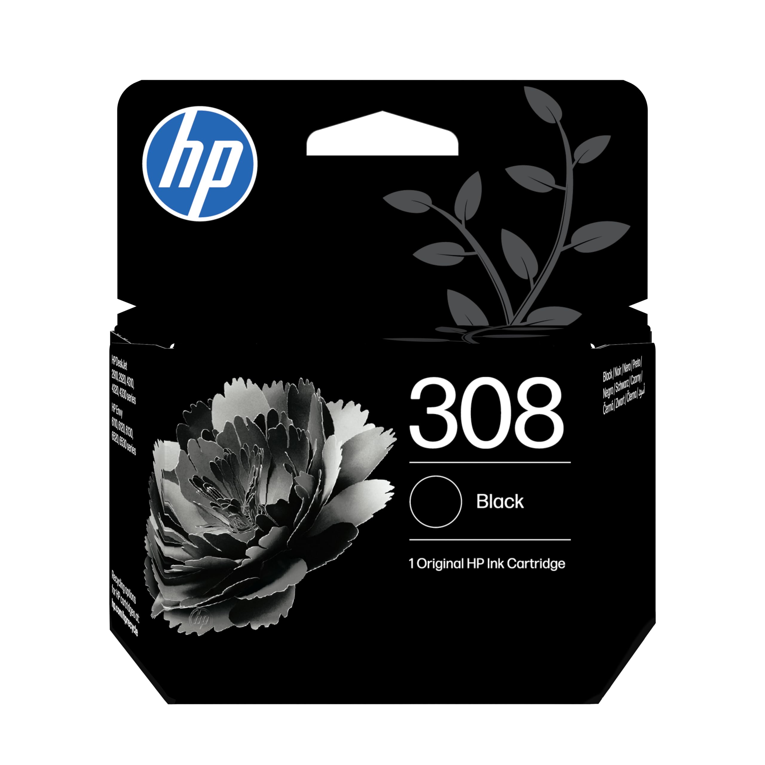 HP 308 Black Original Ink Cartridge | Compatible with HP Envy 6110, 6120, 6130, 