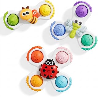 CalfQueen Insect Suction Cup Spinner Baby Bath Toys for Kids Ages 1-3 | Sensory Fidget Spinning Toys , Safe Airplane Window Car Travel Essentials for 1 Year Old Boy Girl Christmas Birthday Gifts