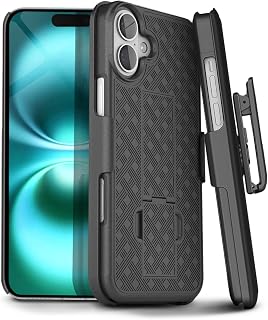 MOTIVE for iPhone 16 Case with Belt Clip, Rigid, Kickstand | 6.1" | Ranger v1 Series, Black, 360° holster, open-top/open-bottom port access, textured grip, slim