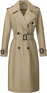 RISISSIDA Women Double-Breasted Long Trench Coats Water Resistant