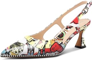 NobleOnly Women's Closed Toe Pointed Toe Medium Kitten Heel Slingback Pumps Buckle Closure Dress Casual Slip-on Shoes 6.5 CM Heels
