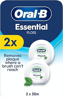 Oral-B Essential Floss - Removes Plaque - Waxed Dental Floss for Tight Spaces - Shred-Resistant - Mint - 2x50M Roll