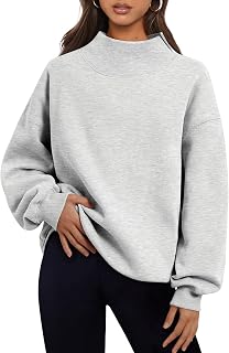 Trendy Queen Womens Mock Neck Sweatshirts Oversized Pullover Fall Outfits | Fall Fashion Clothes 2026,Airport Travel Outfits,Long Sleeve Tops,Trending Soft Fleece,Casual Work Hiking Lounge Clothing